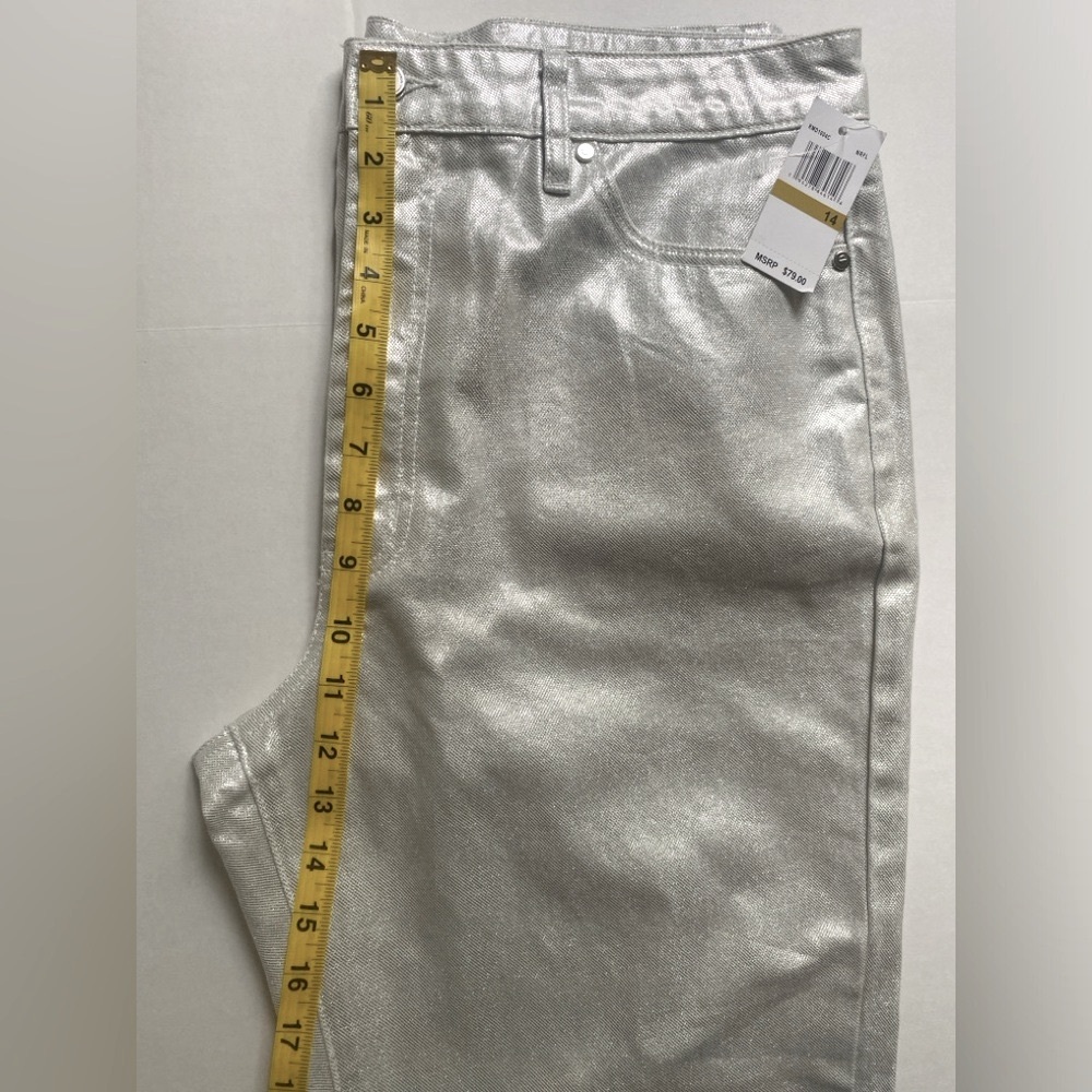 Rebecca Minkoff Women's Metallic Silver Jeans Size 14 NWT 100% Cotton Trendy Y2K - Picture 13 of 16
